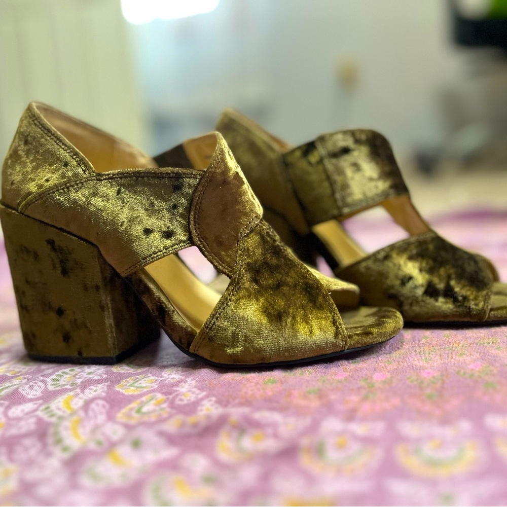 Cabi Olive Green Velvet Block Heels